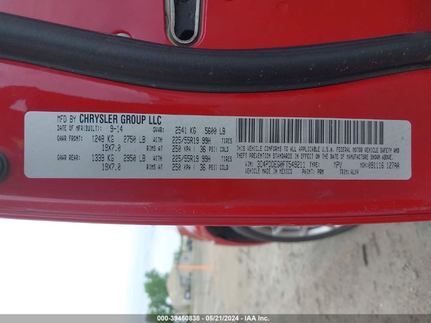 2015 Dodge Journey R/T VIN: 3C4PDDEG0FT549211 Lot: 39450838