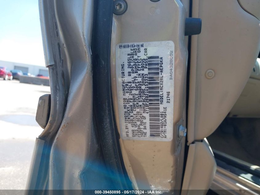 2001 Toyota Avalon Xls VIN: 4T1BF28B21U153333 Lot: 39450895