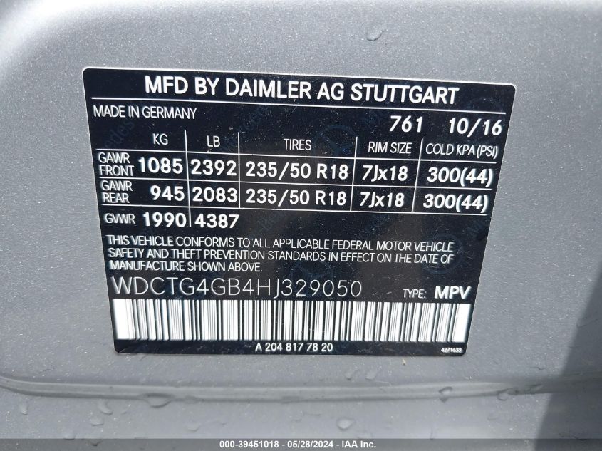 2017 MERCEDES-BENZ GLA 250 4MATIC - WDCTG4GB4HJ329050