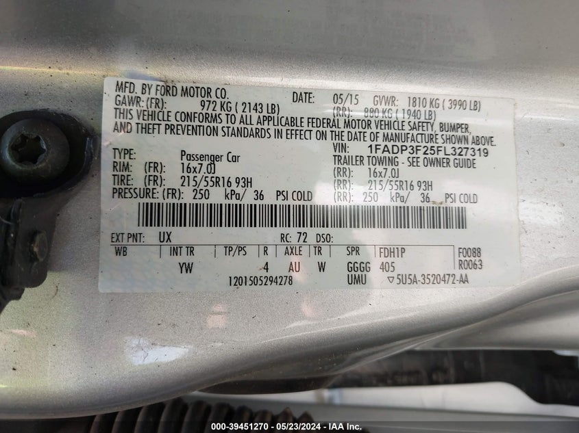 2015 FORD FOCUS SE - 1FADP3F25FL327319