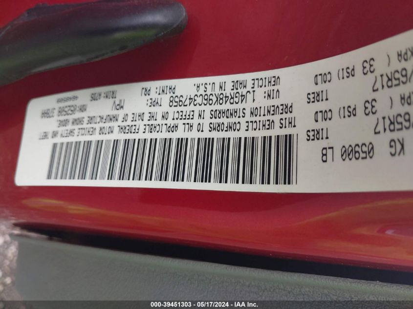 2006 Jeep Grand Cherokee Laredo VIN: 1J4GR48K96C347958 Lot: 39451303