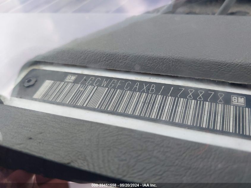 2011 Chevrolet Express 2500 Work Van VIN: 1GCWGFCAXB1178878 Lot: 39451558