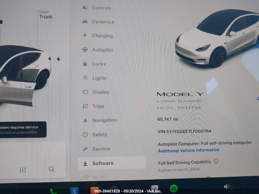 2020 Tesla Model Y Long Range Dual Motor All-Wheel Drive/Performance Dual Motor All-Wheel Drive VIN: 5YJYGDEF7LF000764 Lot: 39451828