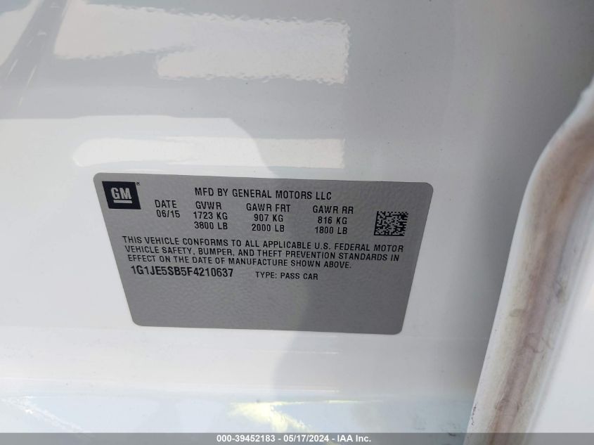 2015 Chevrolet Sonic Ltz Auto VIN: 1G1JE5SB5F4210637 Lot: 39452183