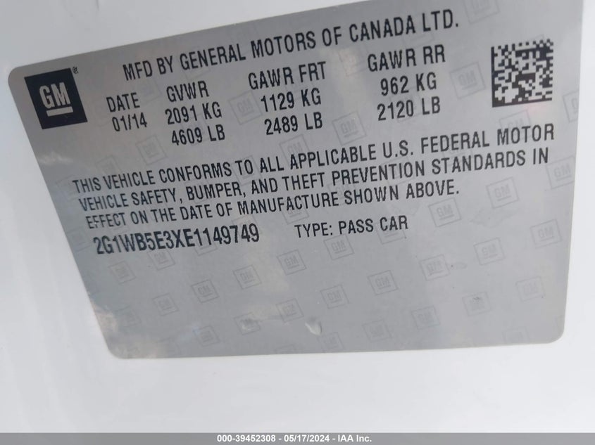 2014 CHEVROLET IMPALA LIMITED LT - 2G1WB5E3XE1149749