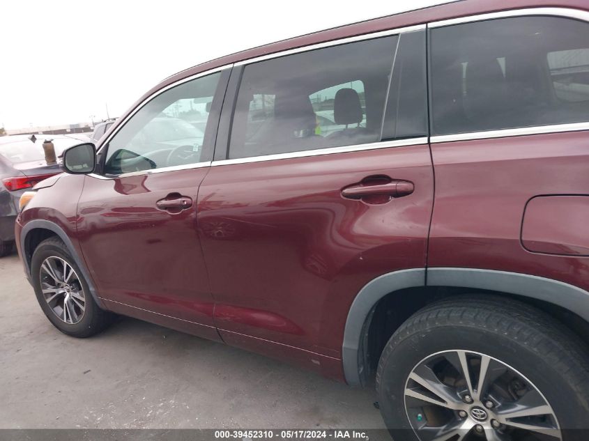 2016 Toyota Highlander Xle V6 VIN: 5TDKKRFH9GS185385 Lot: 39452310
