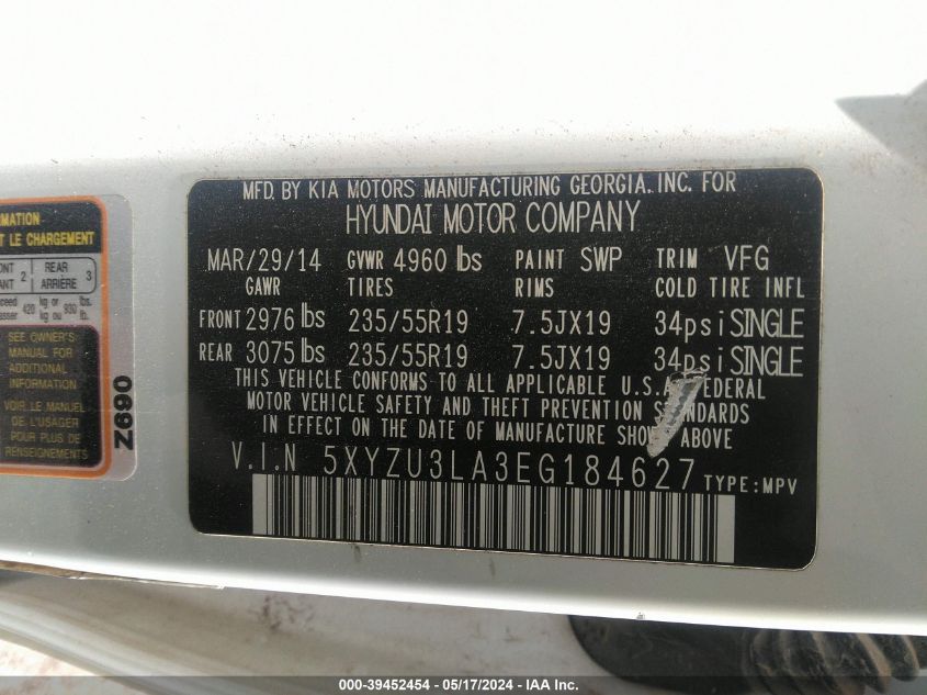 2014 HYUNDAI SANTA FE SPORT 2.0L TURBO - 5XYZU3LA3EG184627