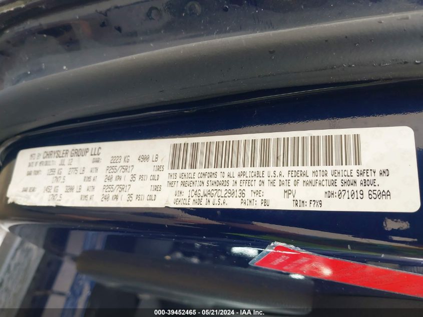 2012 Jeep Wrangler Sport VIN: 1C4GJWAG7CL290136 Lot: 39452465