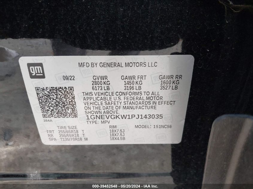 2023 CHEVROLET TRAVERSE AWD LT CLOTH - 1GNEVGKW1PJ143035