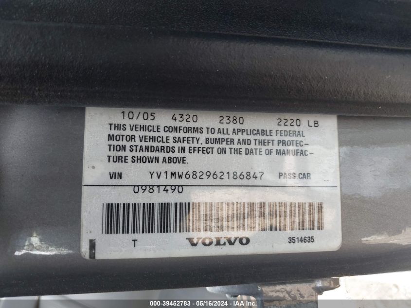 2006 Volvo V50 T5 VIN: YV1MW682962186847 Lot: 39452783