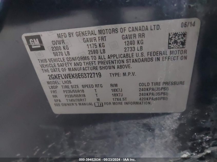 2014 GMC Terrain Sle-2 VIN: 2GKFLWEK8E6372719 Lot: 39452834