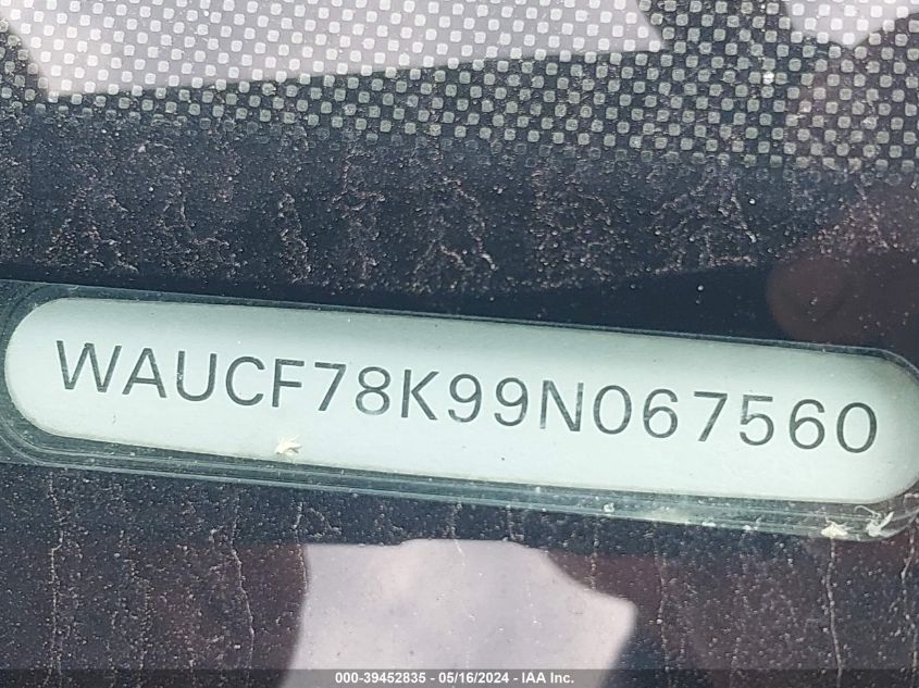 2009 Audi A4 2.0T Premium VIN: WAUCF78K99N067560 Lot: 39452835