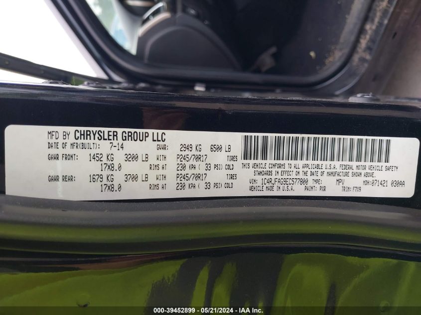 2014 Jeep Grand Cherokee Laredo VIN: 1C4RJFAG9EC577800 Lot: 39452899