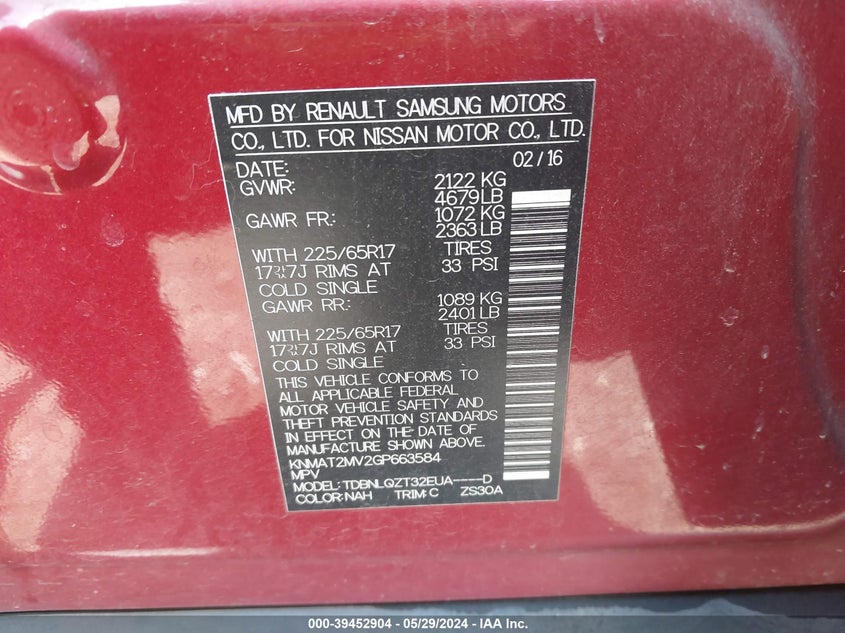 2016 NISSAN ROGUE SV - KNMAT2MV2GP663584