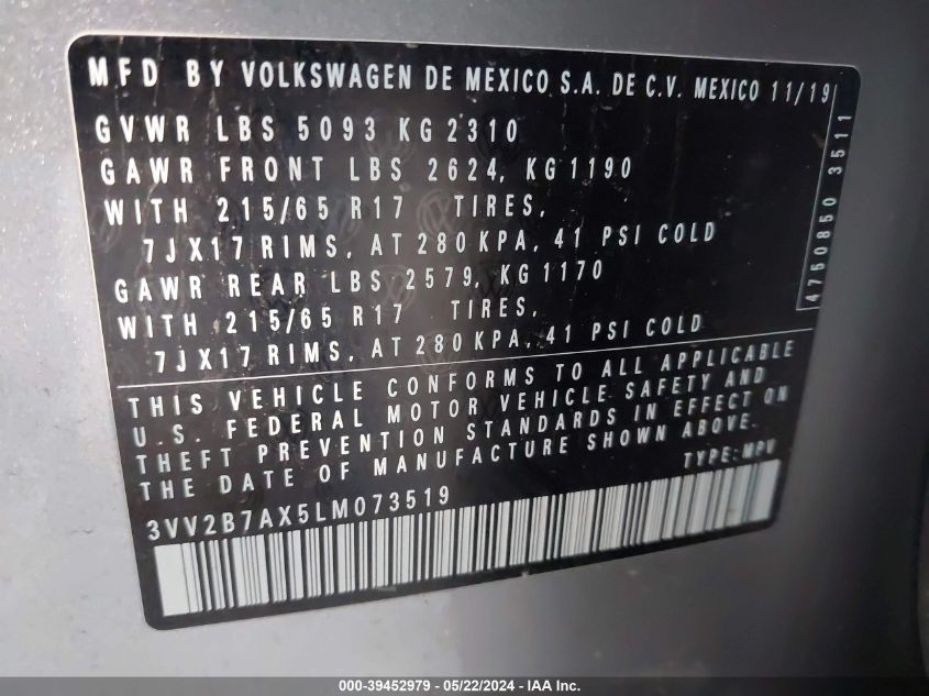 2020 VOLKSWAGEN TIGUAN SE/SEL - 3VV2B7AX5LM073519