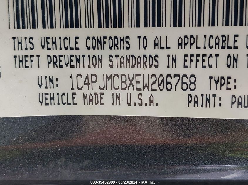 2014 Jeep Cherokee Latitude VIN: 1C4PJMCBXEW206768 Lot: 39452999