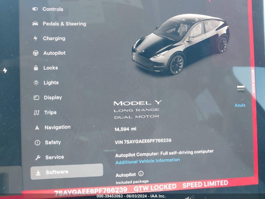 2023 Tesla Model Y Awd/Long Range Dual Motor All-Wheel Drive VIN: 7SAYGAEE6PF766239 Lot: 39453063