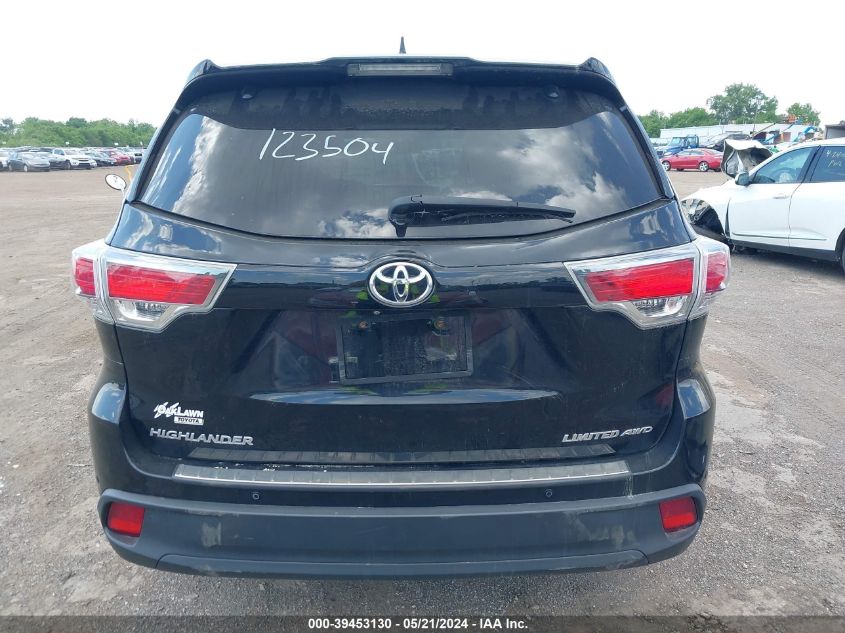 2015 Toyota Highlander Limited V6 VIN: 5TDDKRFH1FS123504 Lot: 39453130