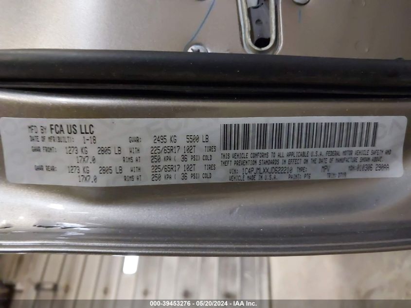 2018 Jeep Cherokee Latitude Plus 4X4 VIN: 1C4PJMLXXJD622210 Lot: 39453276