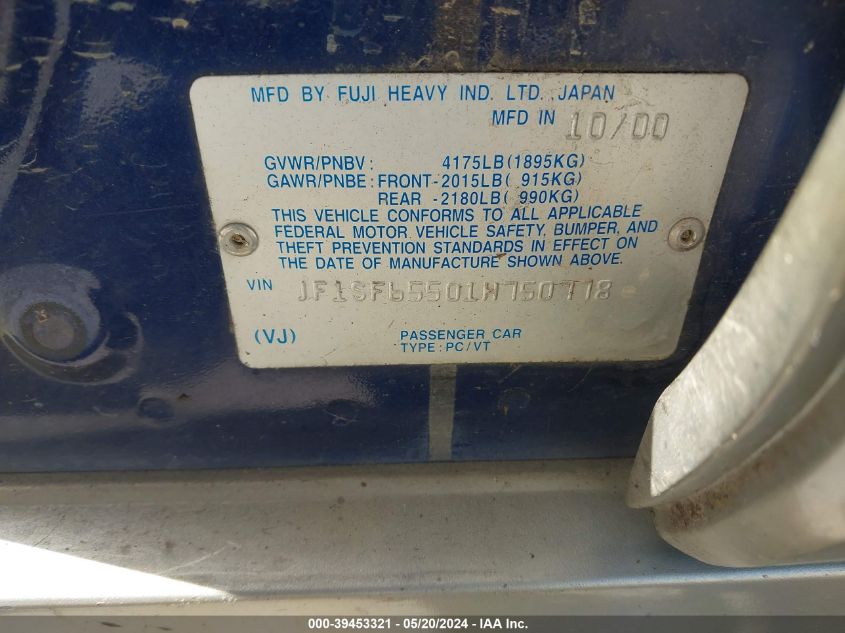 2001 Subaru Forester S VIN: JF1SF65501H750778 Lot: 39453321