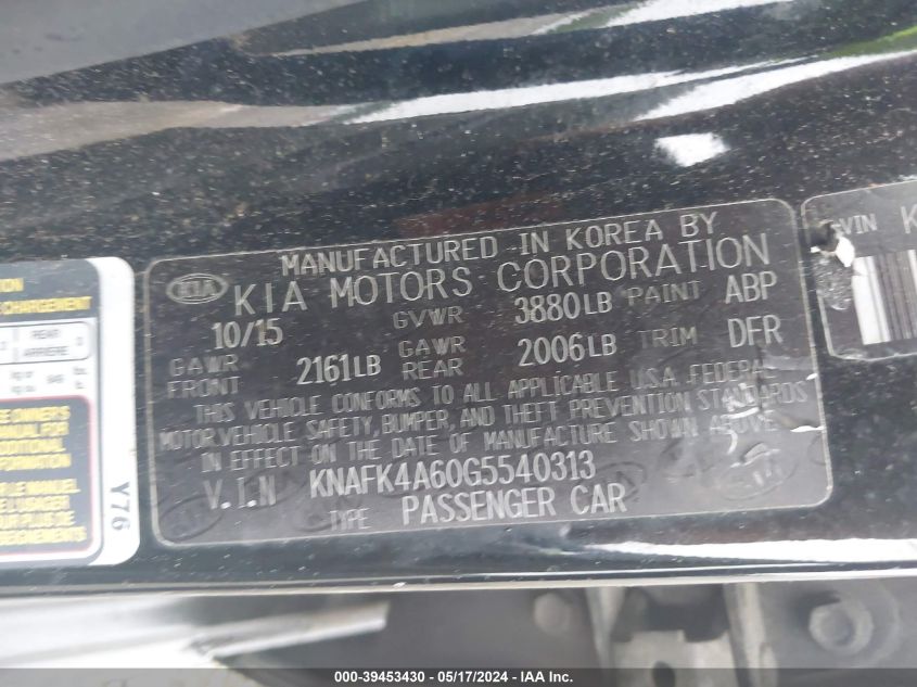 2016 Kia Forte Lx VIN: KNAFK4A60G5540313 Lot: 39453430