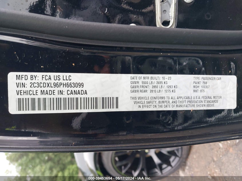 2023 Dodge Charger Srt Jailbreak VIN: 2C3CDXL96PH663099 Lot: 39453654
