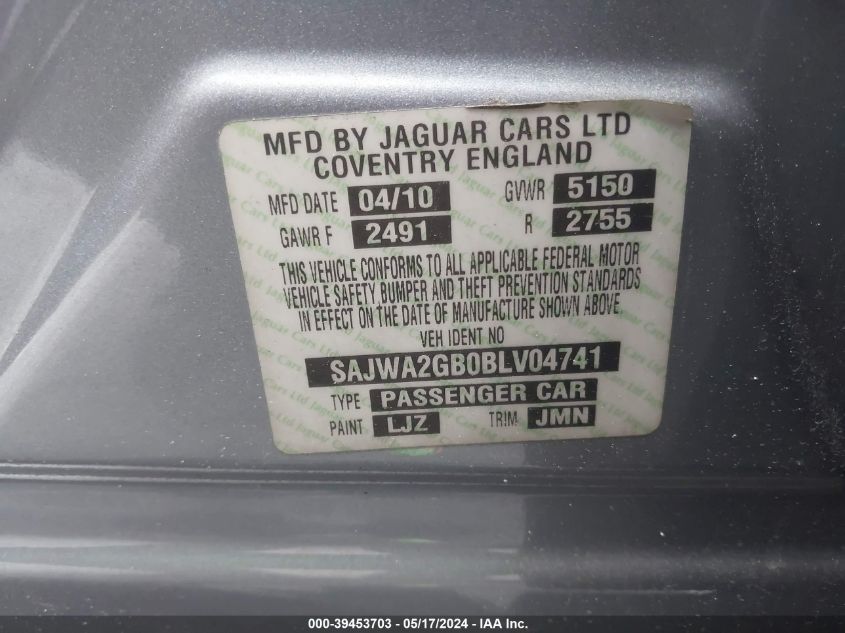 2011 Jaguar Xj VIN: SAJWA2GB0BLV04741 Lot: 39453703