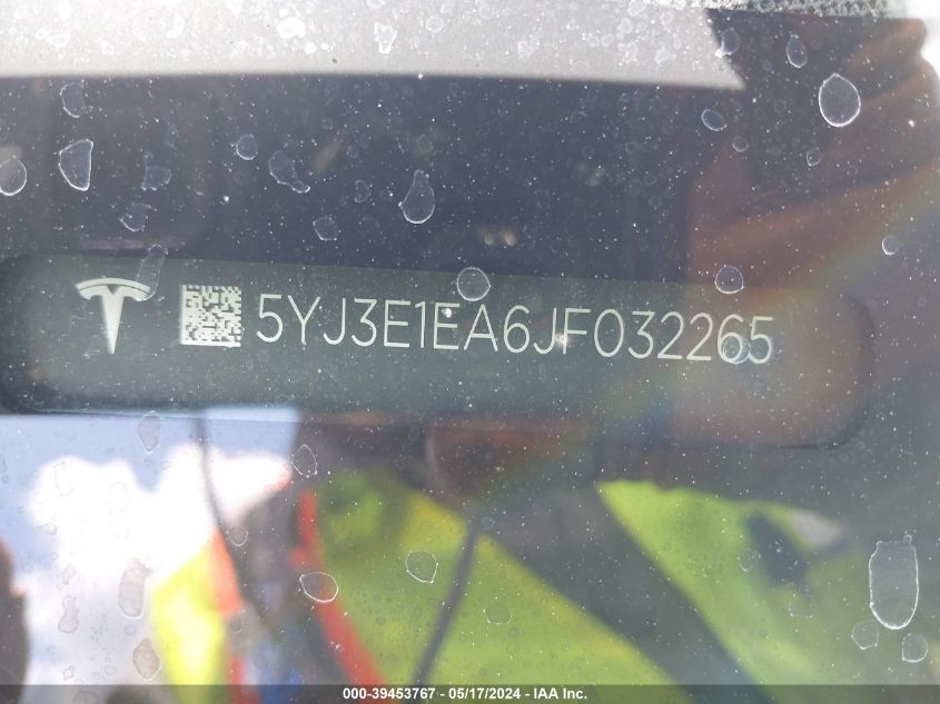 2018 Tesla Model 3 Long Range/Mid Range VIN: 5YJ3E1EA6JF032265 Lot: 39453767