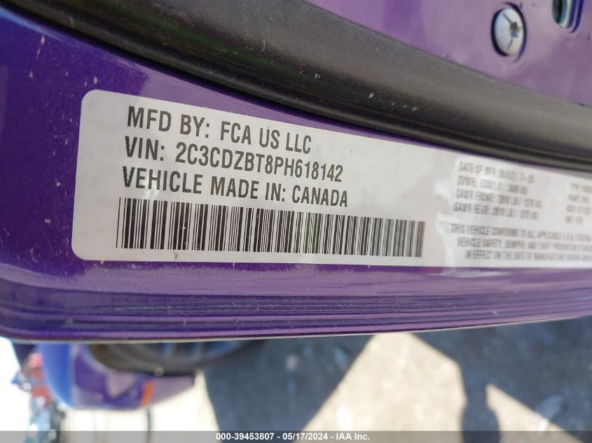 2023 Dodge Challenger R/T VIN: 2C3CDZBT8PH618142 Lot: 39453807