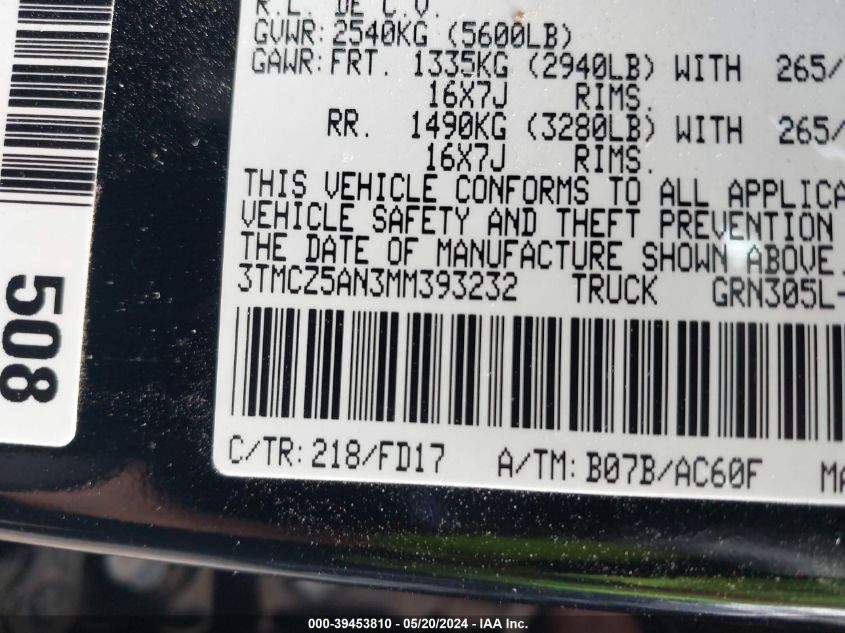 2021 TOYOTA TACOMA TRD OFF-ROAD - 3TMCZ5AN3MM393232