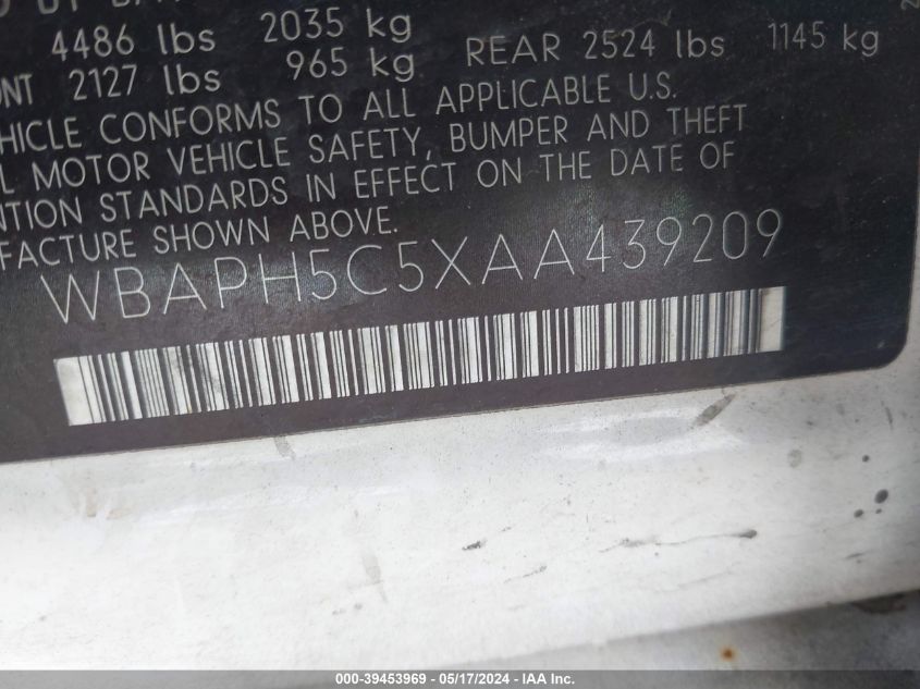 2010 BMW 328I VIN: WBAPH5C5XAA439209 Lot: 39453969