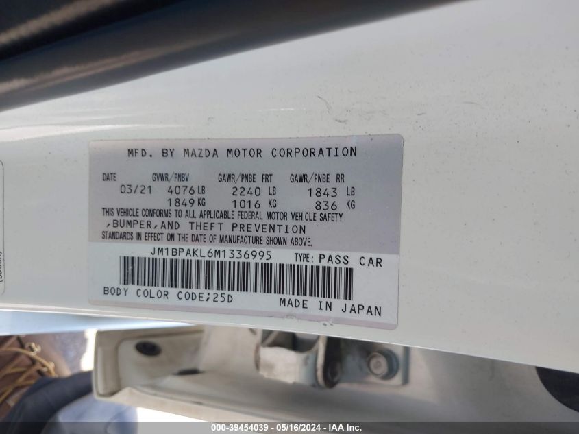 2021 Mazda Mazda3 Select VIN: JM1BPAKL6M1336995 Lot: 39454039