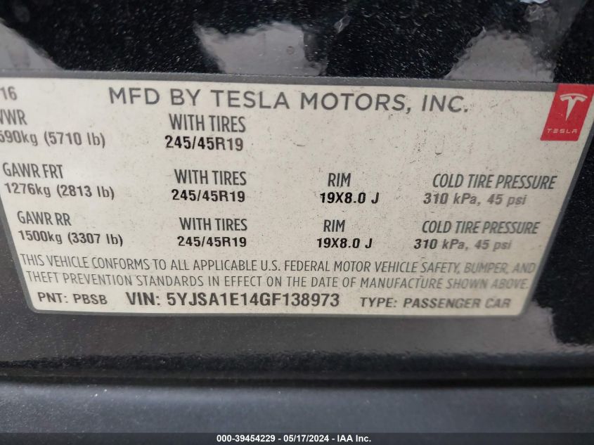 5YJSA1E14GF138973 2016 Tesla Model S 60/70/75/85