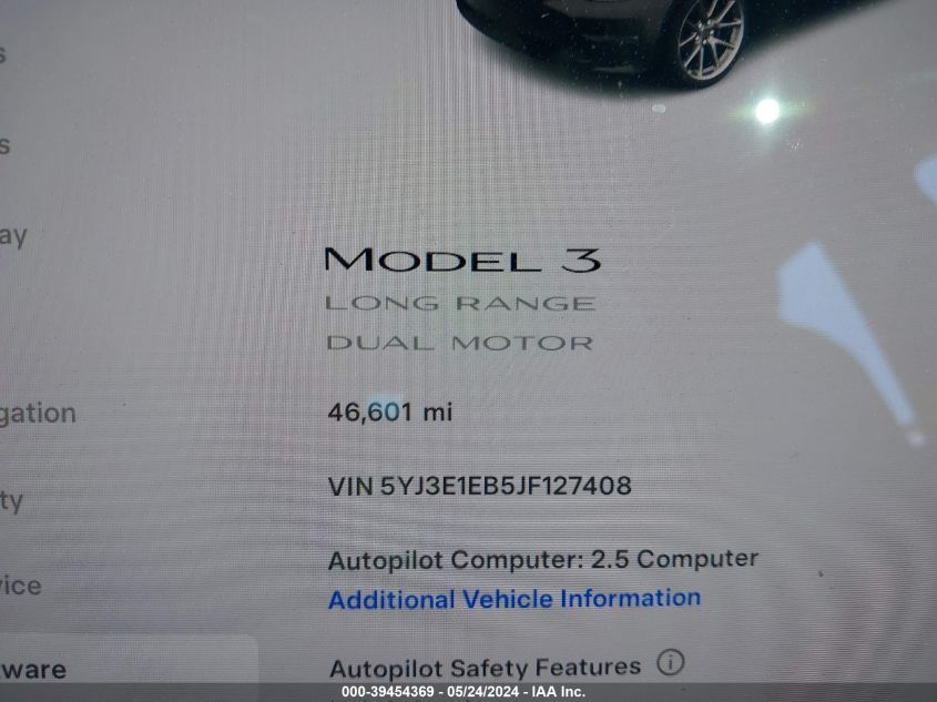 5YJ3E1EB5JF127408 2018 Tesla Model 3 Long Range/Performance