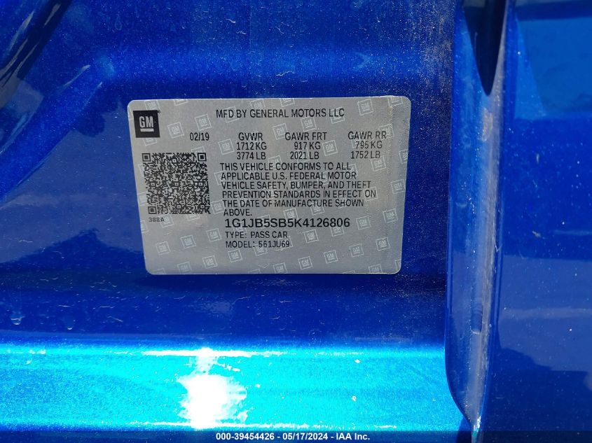 2019 Chevrolet Sonic Ls Auto VIN: 1G1JB5SB5K4126806 Lot: 39454426