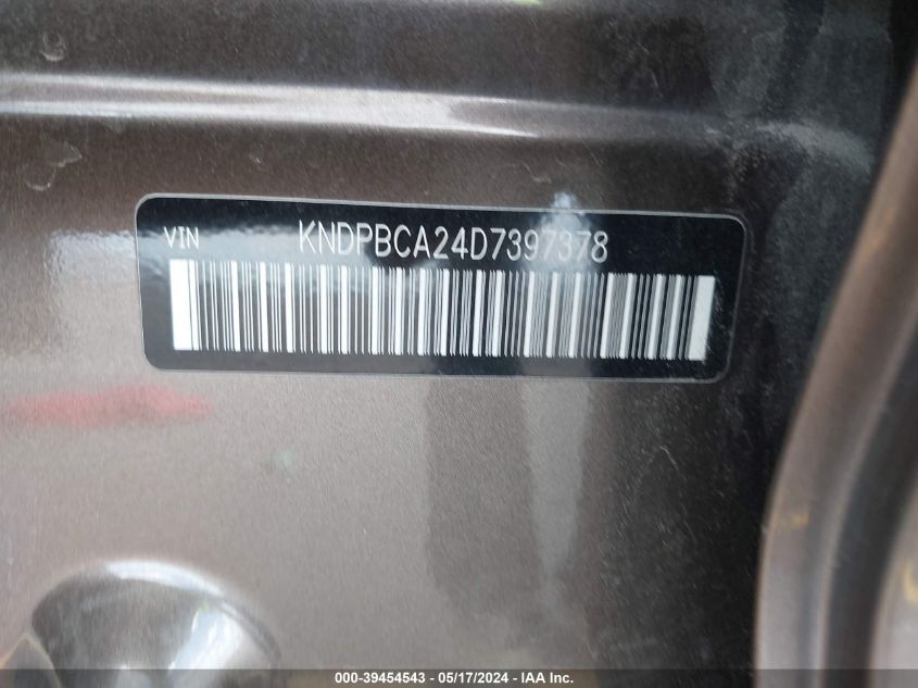 2013 Kia Sportage Lx VIN: KNDPBCA24D7397378 Lot: 39454543