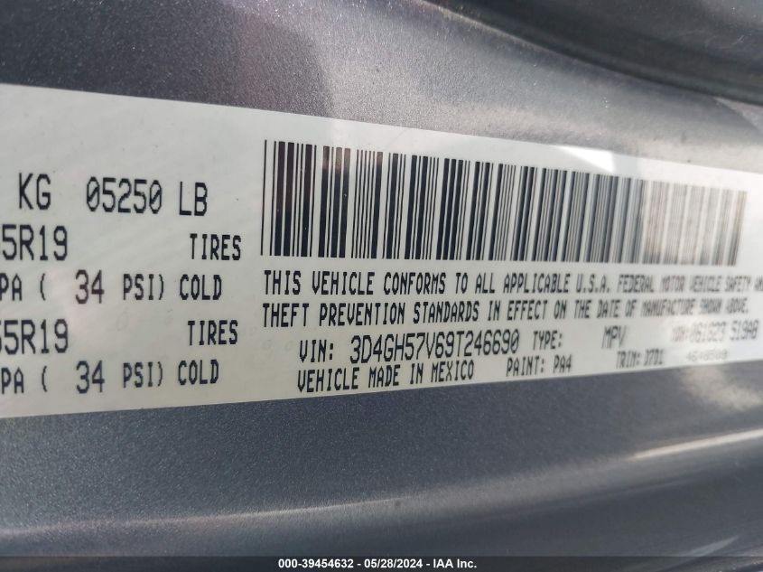 2009 Dodge Journey Sxt VIN: 3D4GH57V69T246690 Lot: 39454632