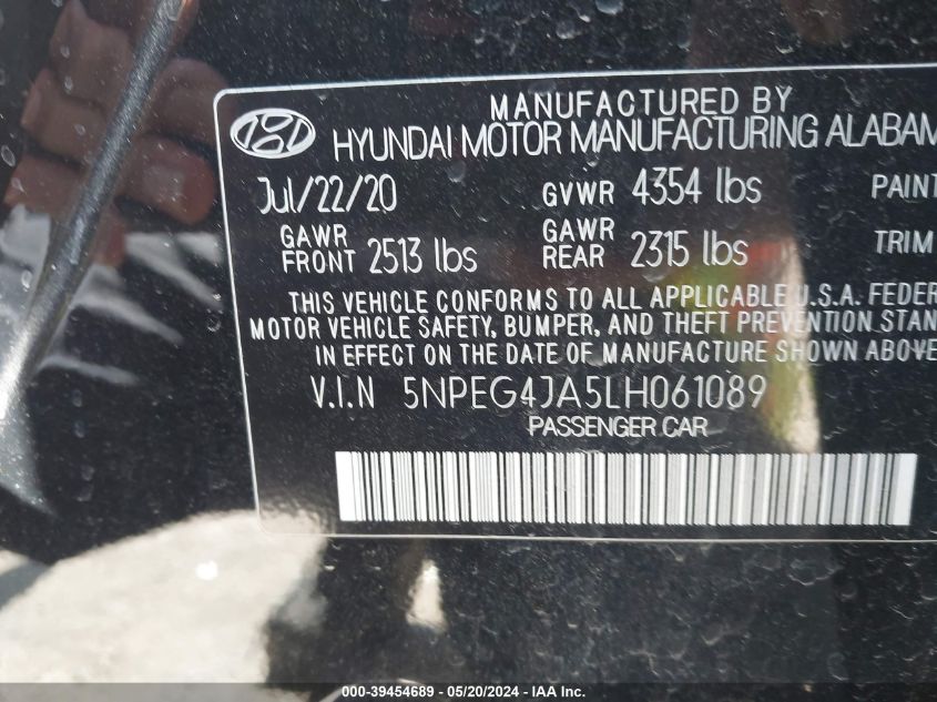 5NPEG4JA5LH061089 2020 Hyundai Sonata Se