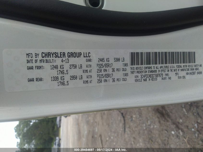 2013 Dodge Journey American Value Pkg VIN: 3C4PDCAB3DT687679 Lot: 39454697