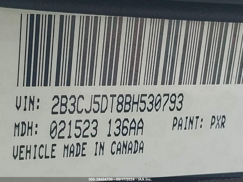2011 Dodge Challenger R/T VIN: 2B3CJ5DT8BH530793 Lot: 39454700