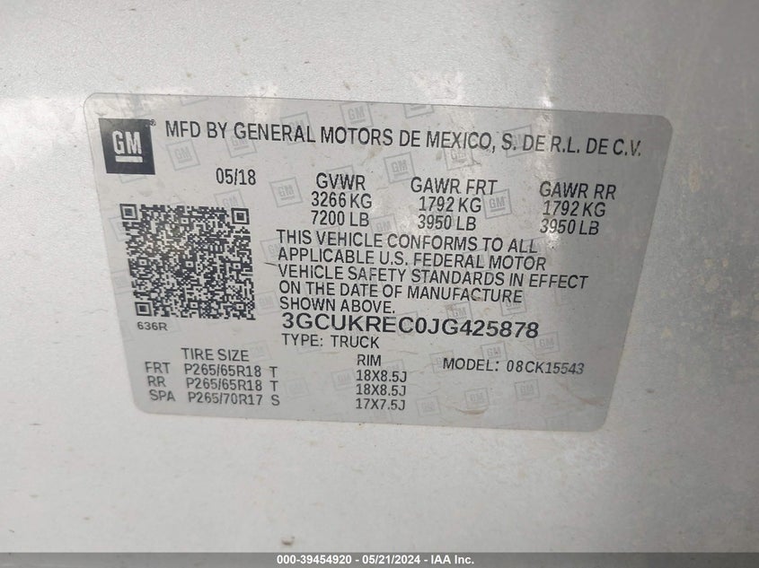 2018 CHEVROLET SILVERADO 1500 1LT - 3GCUKREC0JG425878