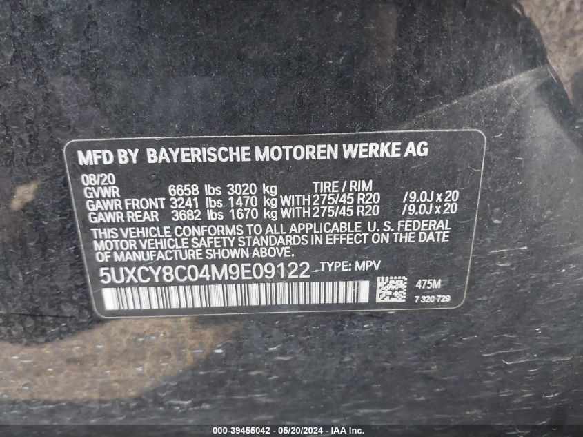 VIN 5UXCY8C04M9E09122 2021 BMW X6, M50I no.9