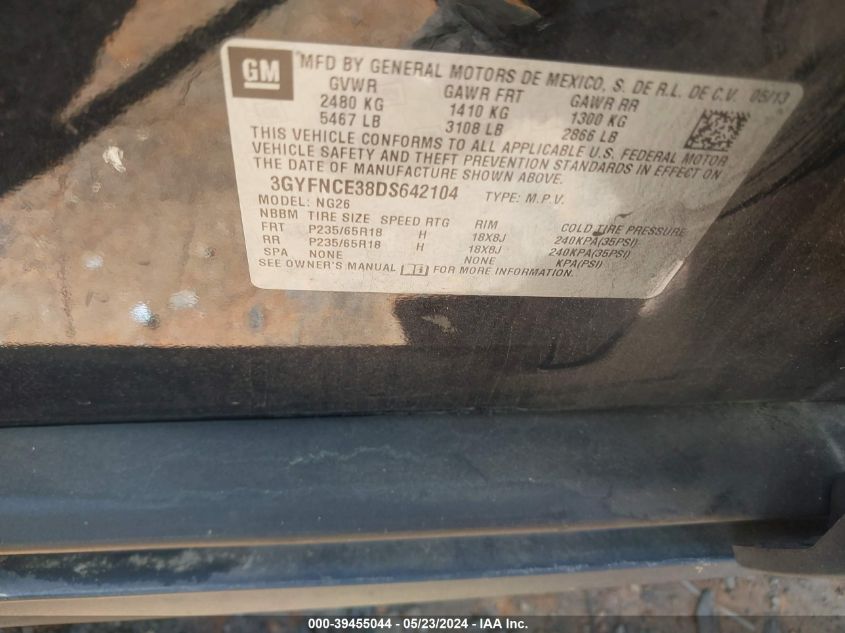 2013 Cadillac Srx Luxury Collection VIN: 3GYFNCE38DS642104 Lot: 39455044