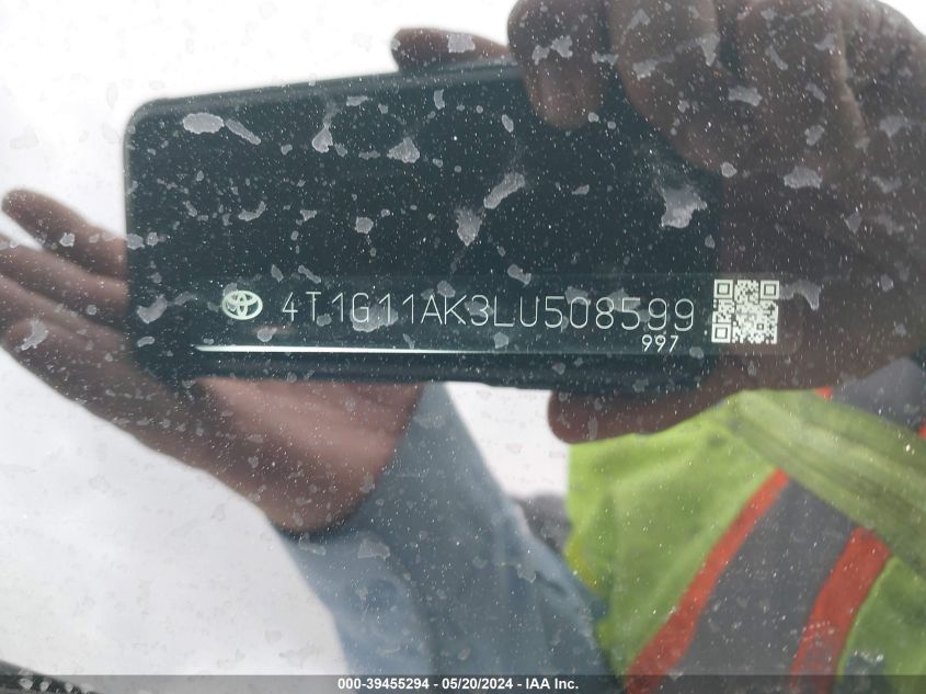 2020 Toyota Camry Se VIN: 4T1G11AK3LU508599 Lot: 39455294