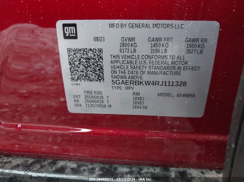 2024 Buick Enclave Essence Fwd VIN: 5GAERBKW4RJ111328 Lot: 39455311