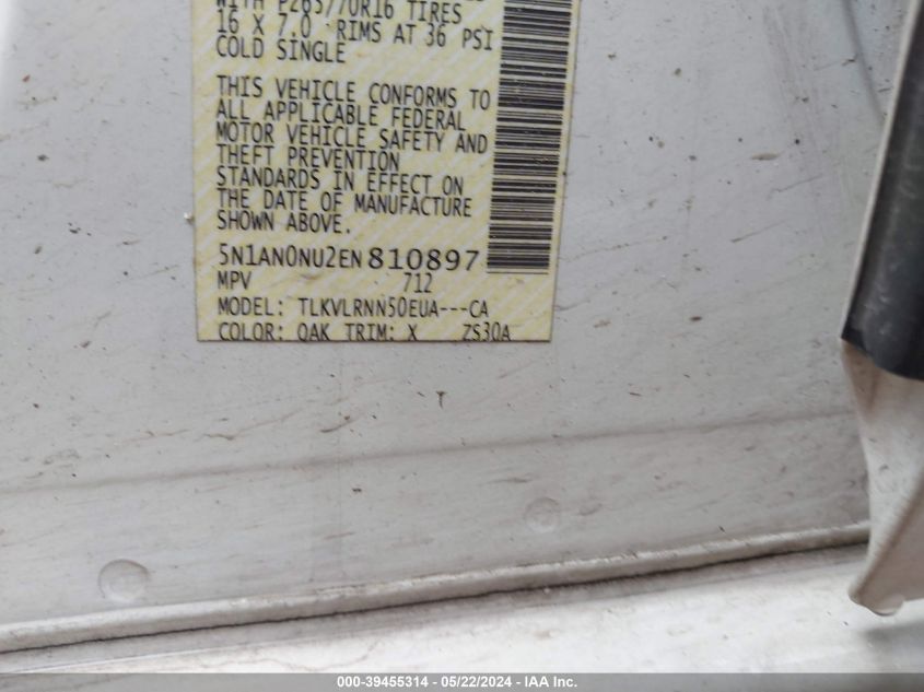 2014 NISSAN XTERRA X/S/PRO-4X - 5N1AN0NU2EN810897