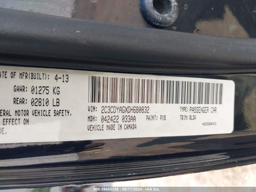 2013 Dodge Challenger Sxt Plus VIN: 2C3CDYAGXDH680832 Lot: 39455336