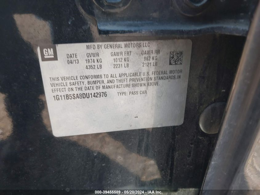 2013 Chevrolet Malibu 1Ls VIN: 1G11B5SA8DU142976 Lot: 39455589