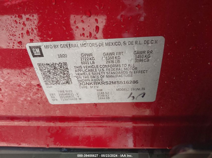 2021 Chevrolet Blazer Awd Rs VIN: 3GNKBKRS2MS516286 Lot: 39455627