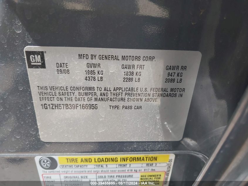 2009 Chevrolet Malibu Lt VIN: 1G1ZH57B39F166956 Lot: 39455695